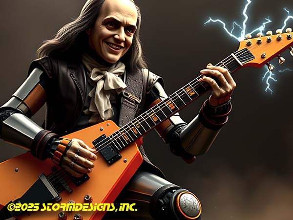 been-Jammin-Franklin Benjamin Franklin Playing Rock Guitar with robotic arm.
